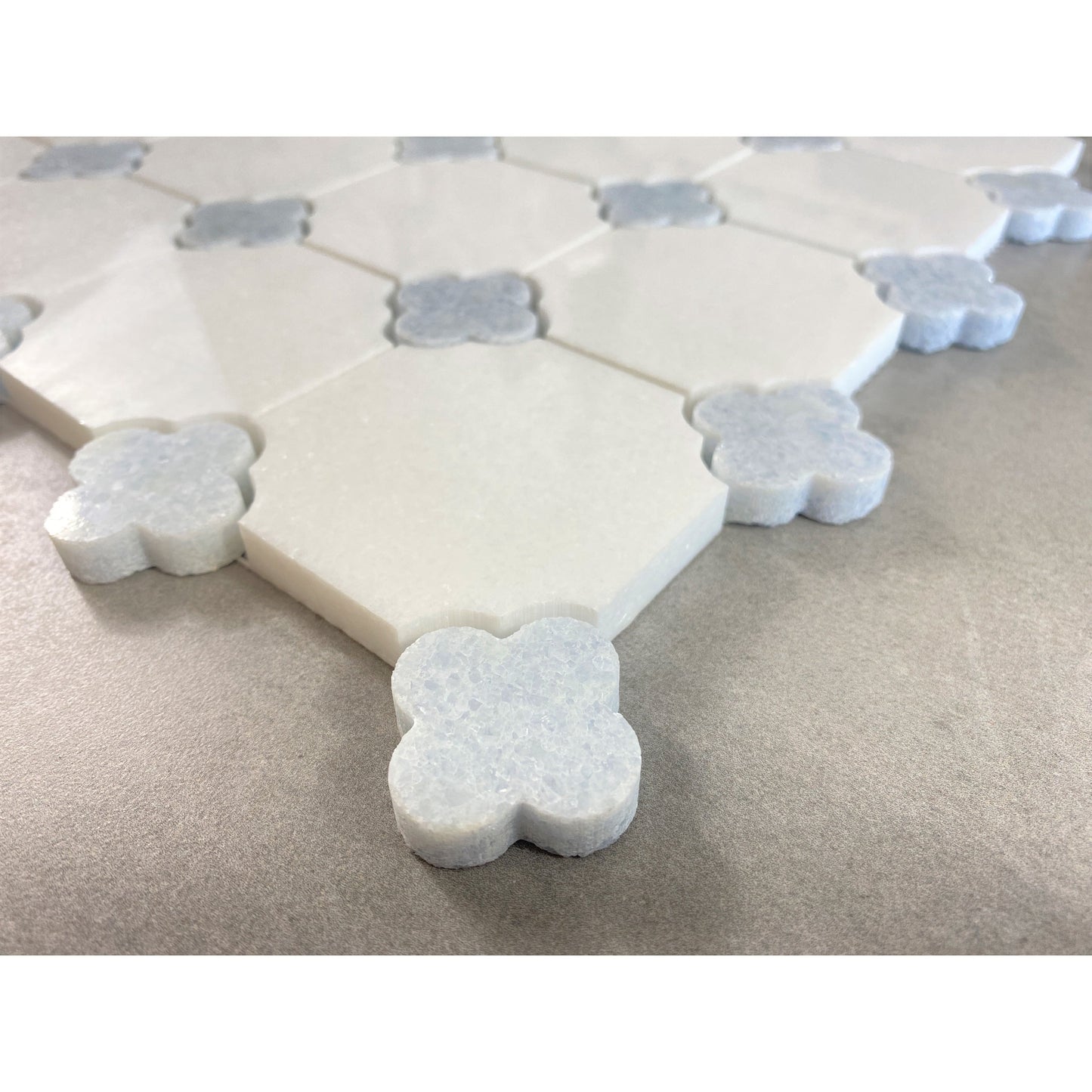 Thassos White with Blue Celeste Flower Pattern Marble Mosaic Tiles - Case (10 Sheets)