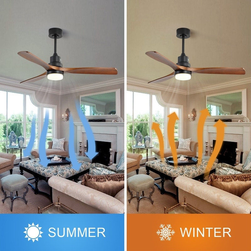 52/60/48 Noiseless Walnut Wood Ceiling Fan with Remote Control, Integrated Light Optional