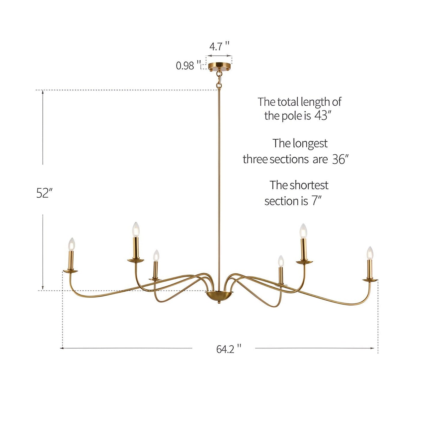 6-Light Classic French Minialist Chandelier with Candle-Style Lighting
