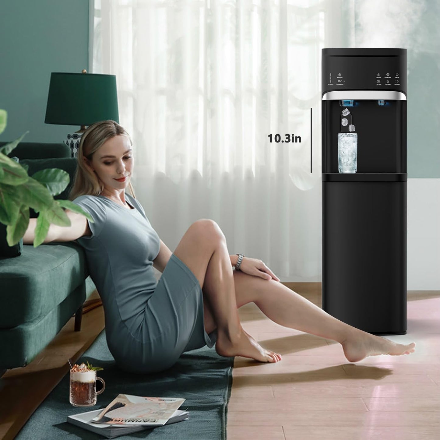 Black 3 in 1 Hot and Cold Water Dispensers with Ice Maker