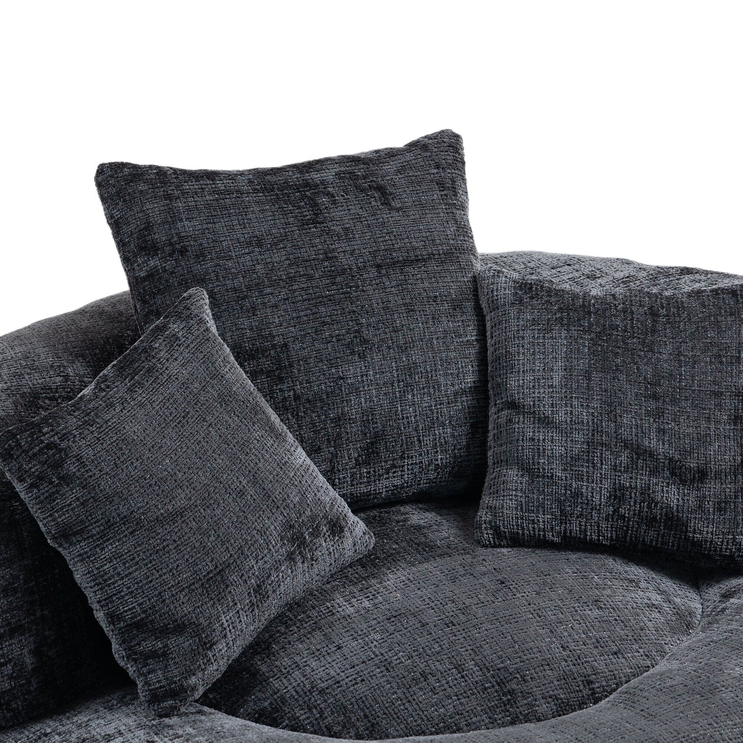 Black Oversized 42.52 Chenille Lazy Bean Bag Single Sofa with Three Pillows for Bedroom