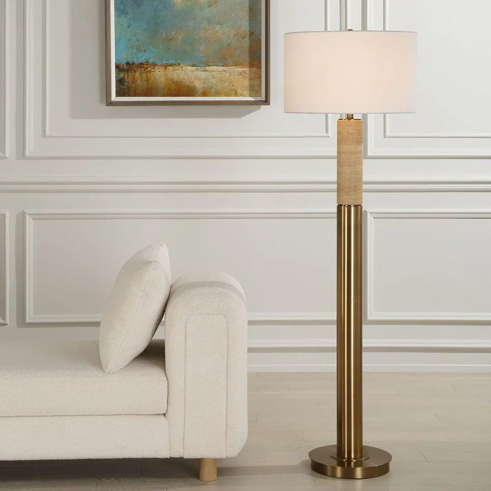 Bravertine Floor Lamp Gold & Travertine