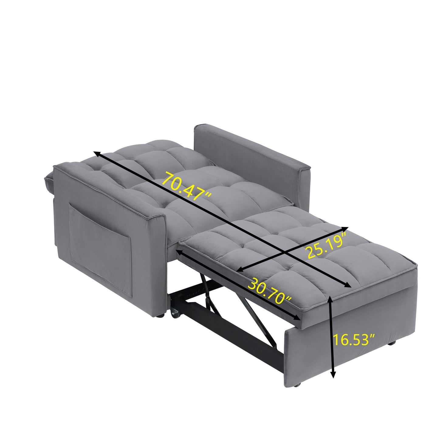 Dark Grey Modern 70.86 3 in 1 Single Convertible Sofa Bed with Adjustable Back and Moving Wheel for Living Room