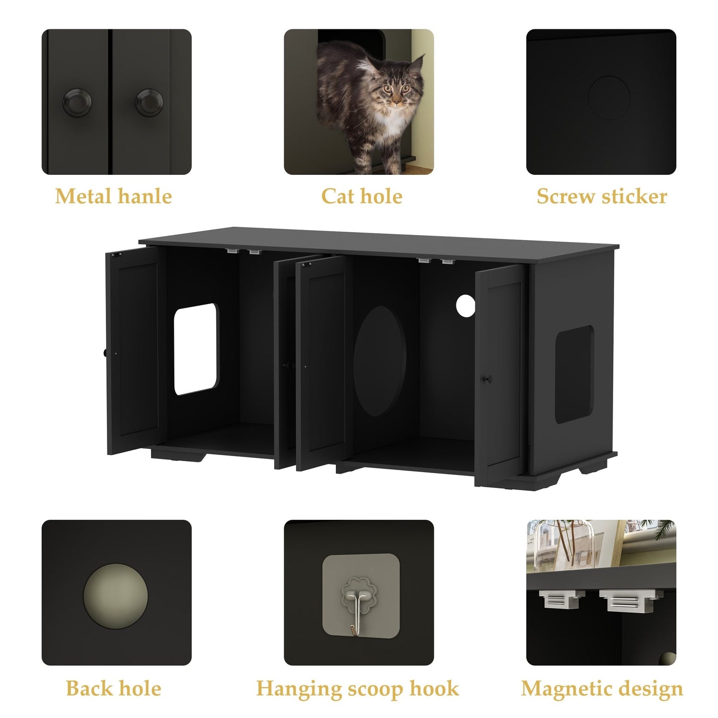 Double Pet Privacy Washroom Cat Litter Box Concealment Furniture