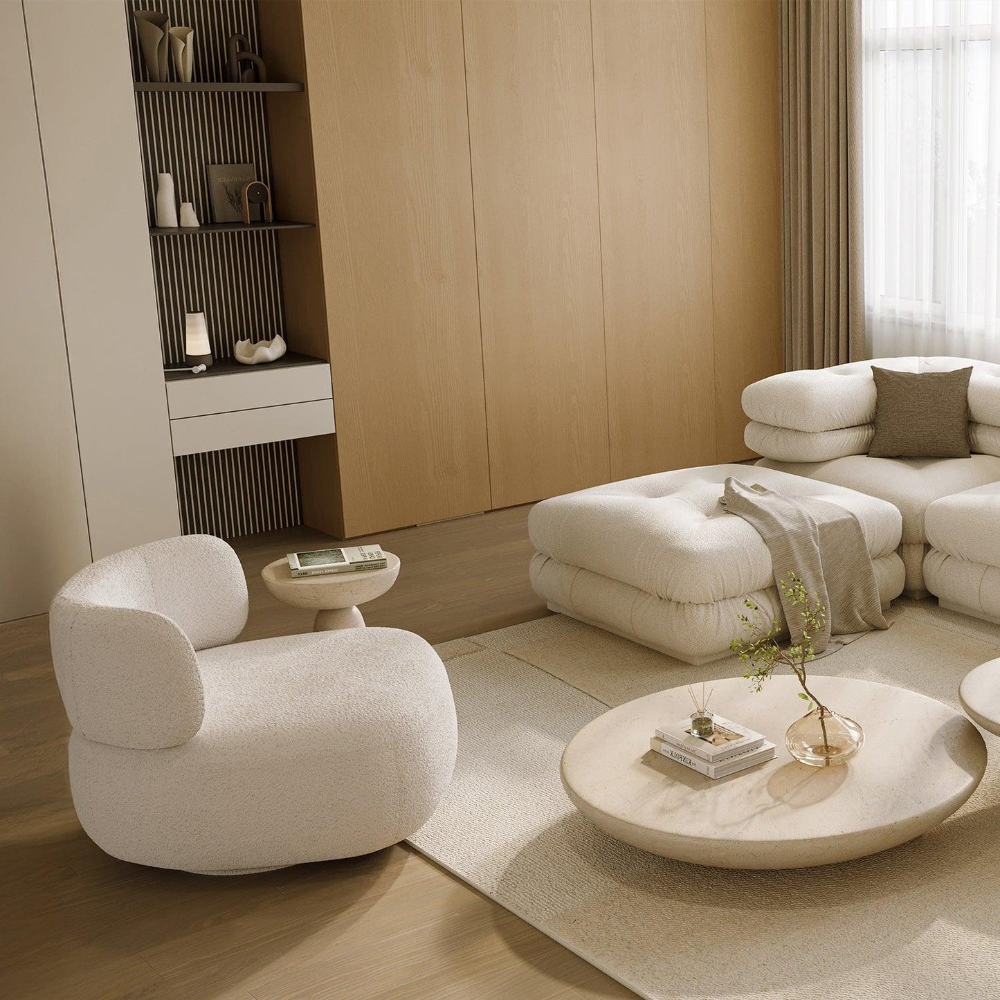 Lilo Swivel Lounge Chair White Boucle