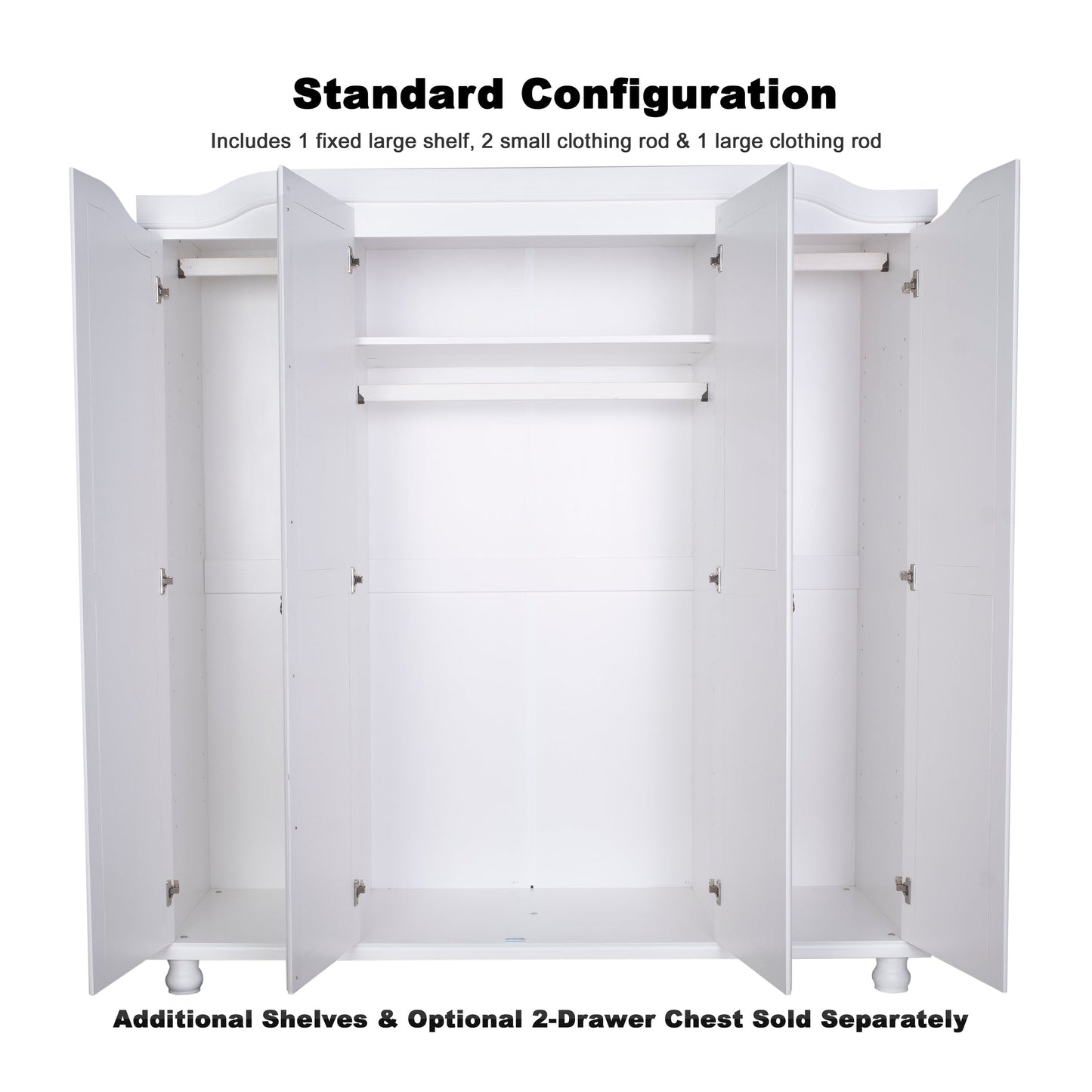 Palace Imports 100% Solid Wood Kyle 4-Door Wardrobe Armoire with Solid Wood or Mirrored Doors