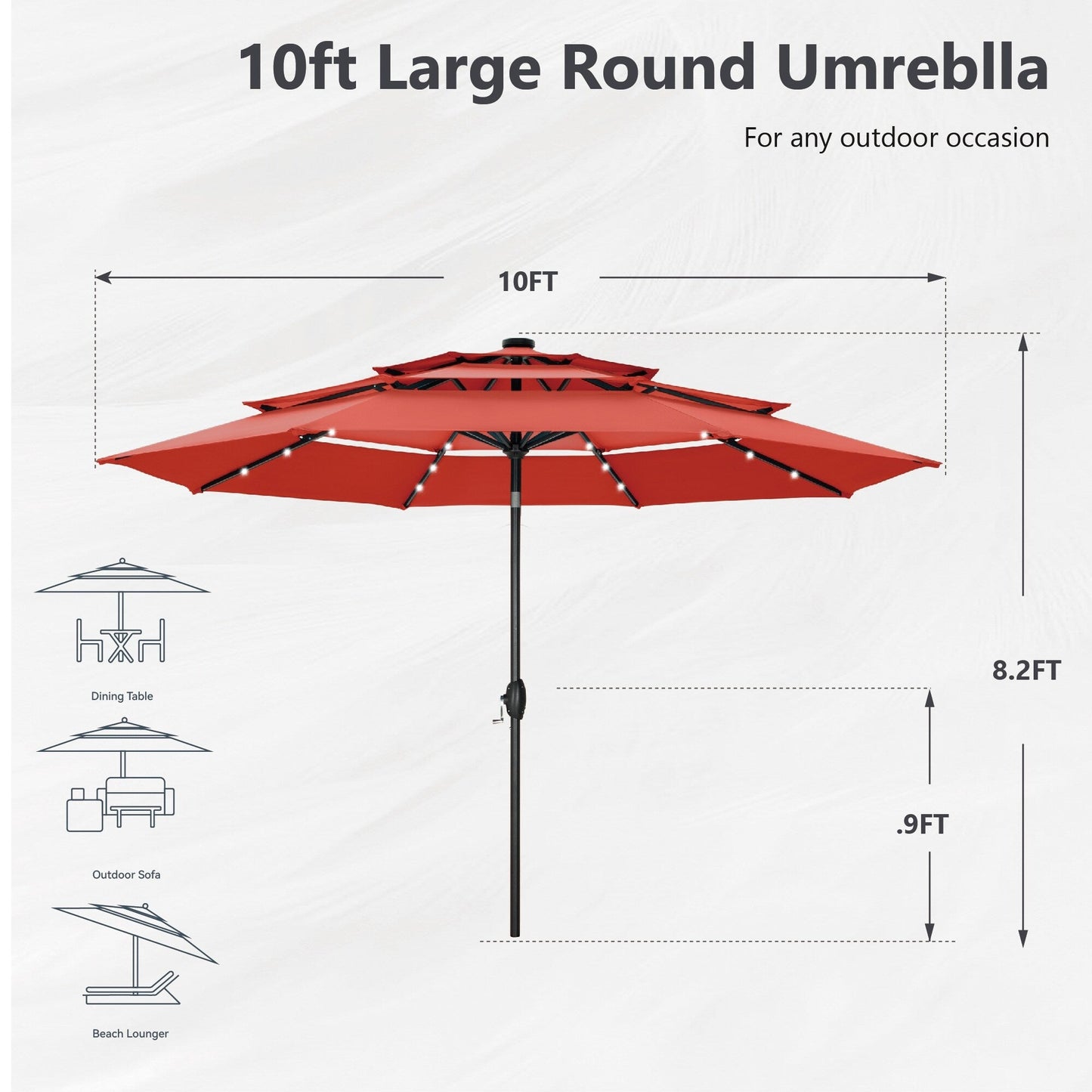 MAISON ARTS 10ft 3 Tier Auto-tilt Patio Umbrella Outdoor Double Vented Umbrella with LED Lights