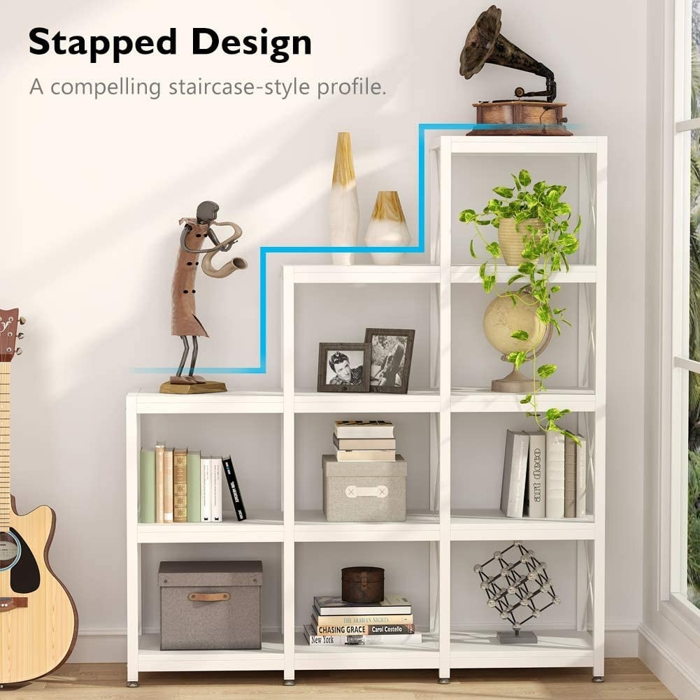 12 Shelves Ladder Bookshelf, Industrial Corner Bookshelf