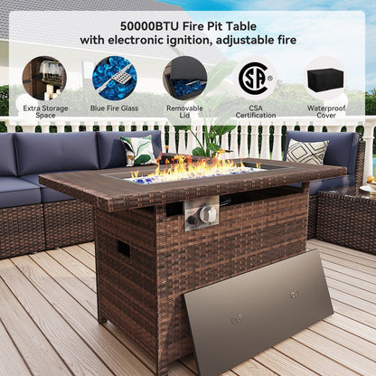 13 Pieces Patio Furniture Set with 44Fire Pit Table