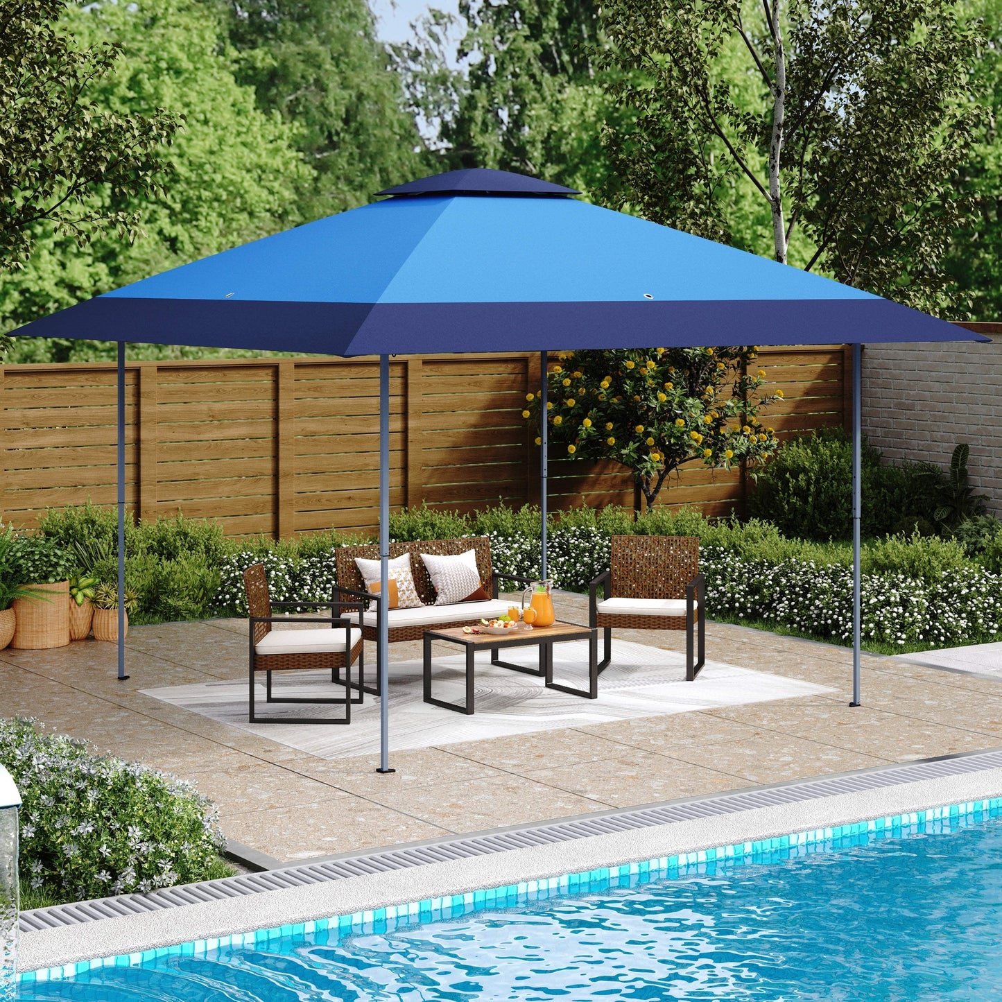 13' x 13' Outdoor Canopy Patio Gazebo Reinforced garden Pop-up Canopy Tentwith Elegant Corner Curtain - 13x13ft