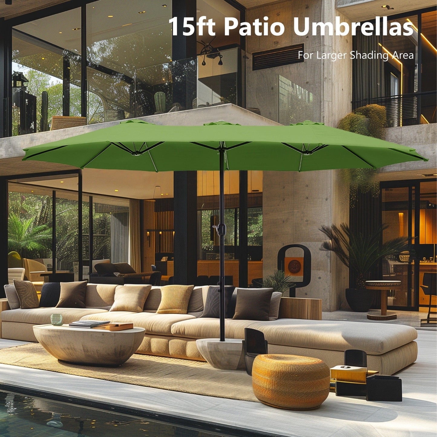 MAISON ARTS 15ft Double-Sided Patio Extra Large Twin Umbrella with Base Included