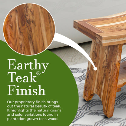 EcoDecors, Serenity, Teak Shower Bench, Teak Shower Stool, Teak Corner Shower Bench, 18 Inch, With Shelf