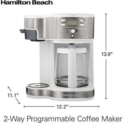 2-Way 12-Cup Coffee Maker & Single Serve, Glass Carafe, Auto Pause & Pour, White