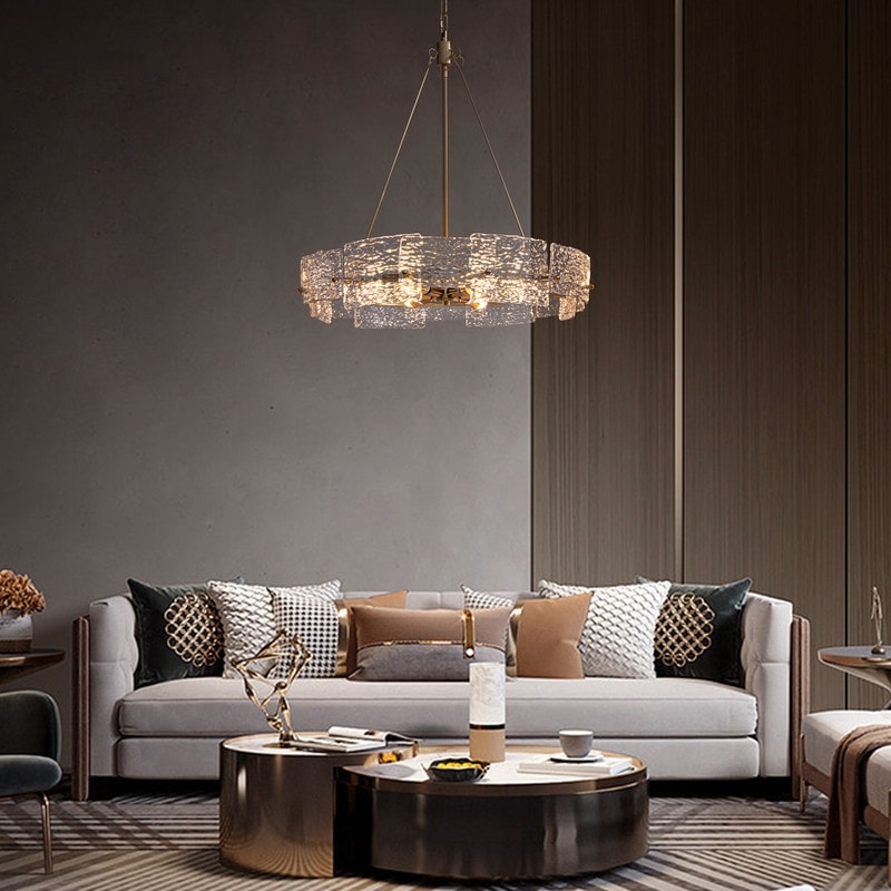 23.6 in. Modern Gold Crystal Chandelier 6-Light Glam Drum Pendant Light for Kitchen Island Dining Room