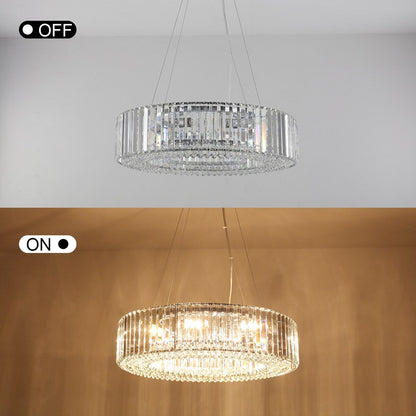 24.8 in. 8-Light Farmhouse Chandelier, Crystal Chandelier, Drum Chandelier for Dining Room Living Room Bedroom Kitchen