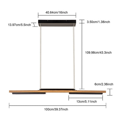 3/5-Light Integrated LED Linear Wood Chandelier Kitchen Island Pendant Light