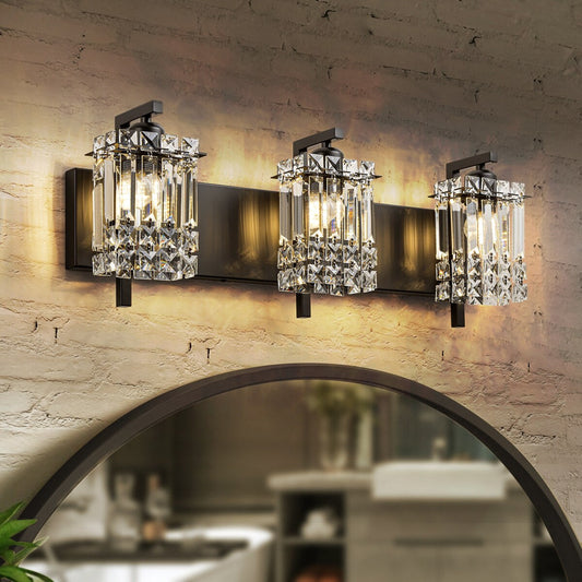 3-Light Modern Glam Bathroom Vanity Lights Crystal Wall Sconce Light for Mirror