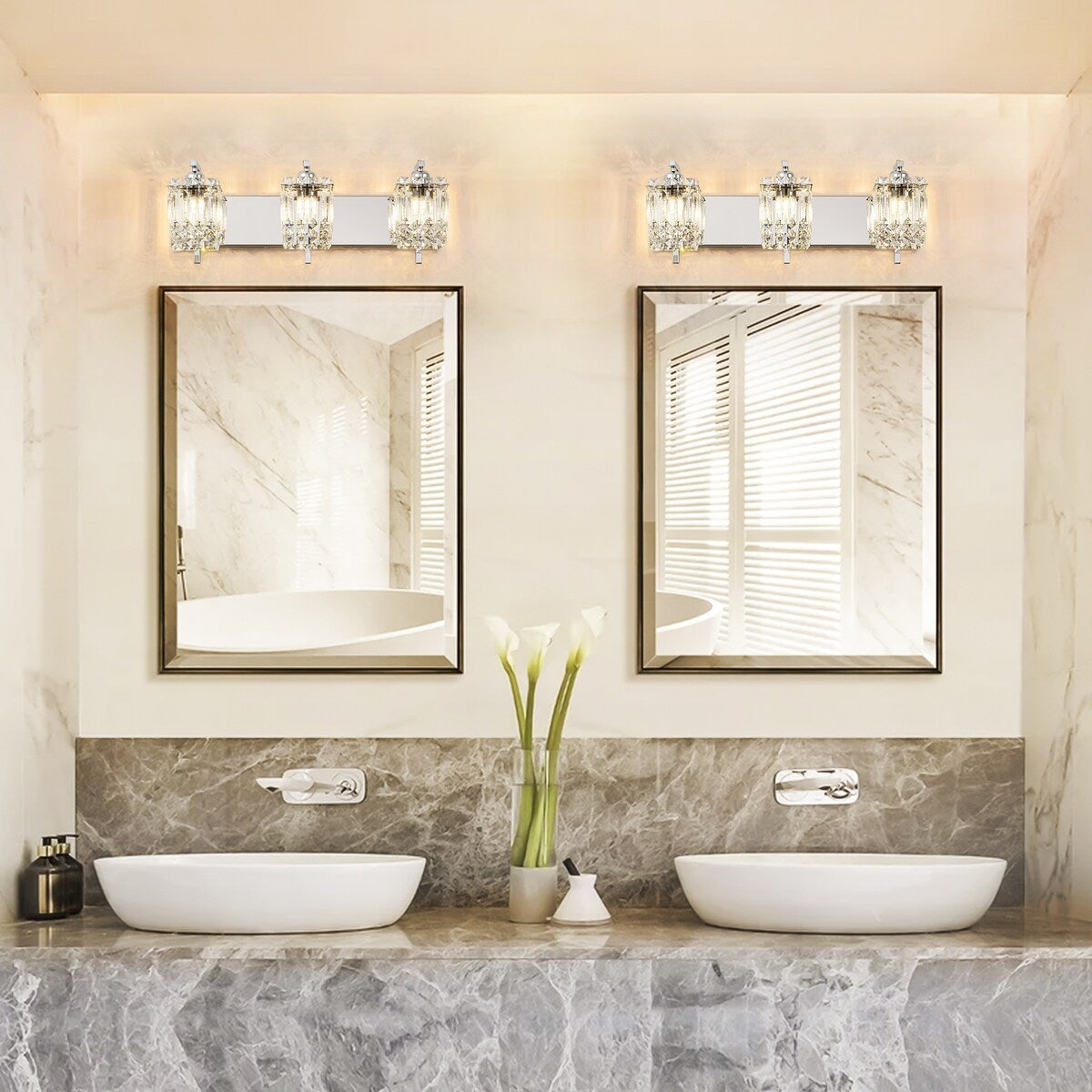 3-Light Modern Glam Bathroom Vanity Lights Crystal Wall Sconce Light for Mirror