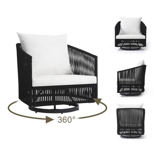3-Piece Outdoor Swivel Lounge Chair Set Barrel Chairs for Backyard
