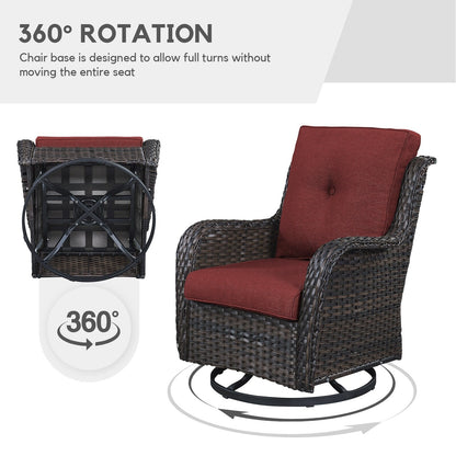 Gymojoy 3 Piece Outdoor Wicker Swivel Rocker with Cushion & Table