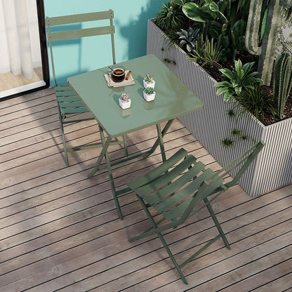 3 Piece Patio Minimalist Bistro Set Foldable Square Table & Chairs - 3-Piece