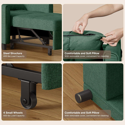 3-in-1 Adjustable Sleeper Sofa Bed, Pull Out Chair Sofa, Convertible Folding Bed for Living Room