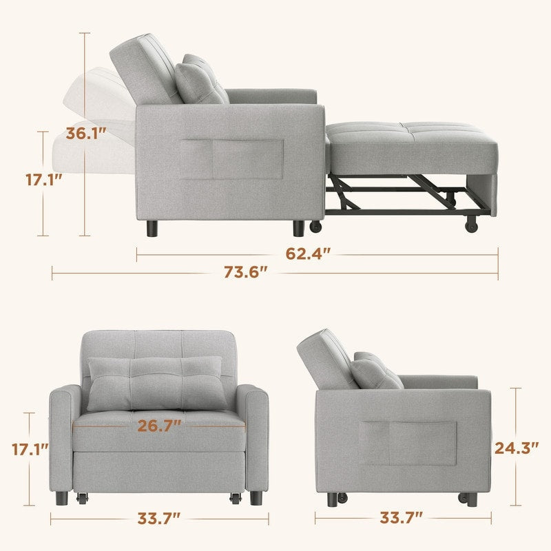 3-in-1 Adjustable Sleeper Sofa Bed, Pull Out Chair Sofa, Convertible Folding Bed for Living Room