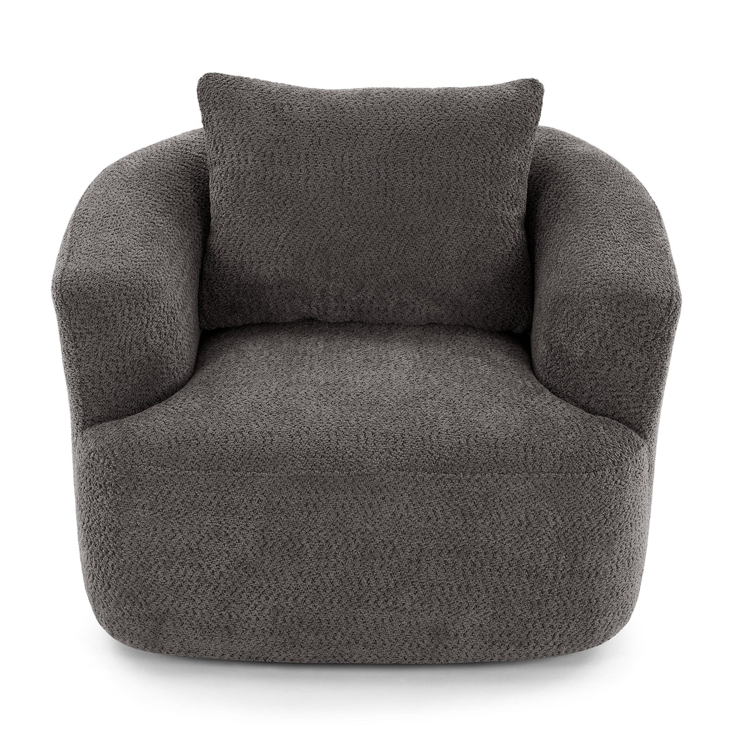 360° Swivel Chair, 38.2 Boucle Accent Chair with Throw Pillow, Upholstered Barrel Sofa Chair with Curved Armrests