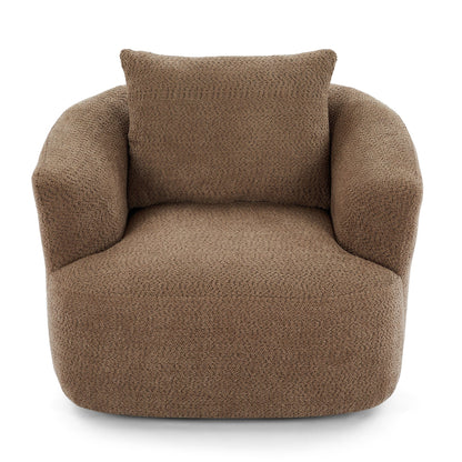 360° Swivel Chair, 38.2 Boucle Accent Chair with Throw Pillow, Upholstered Barrel Sofa Chair with Curved Armrests