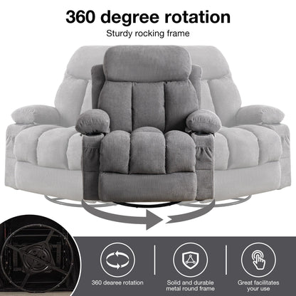 360° Swivel Recliner Chair with Massage, Heat, USB, and Cup Holders