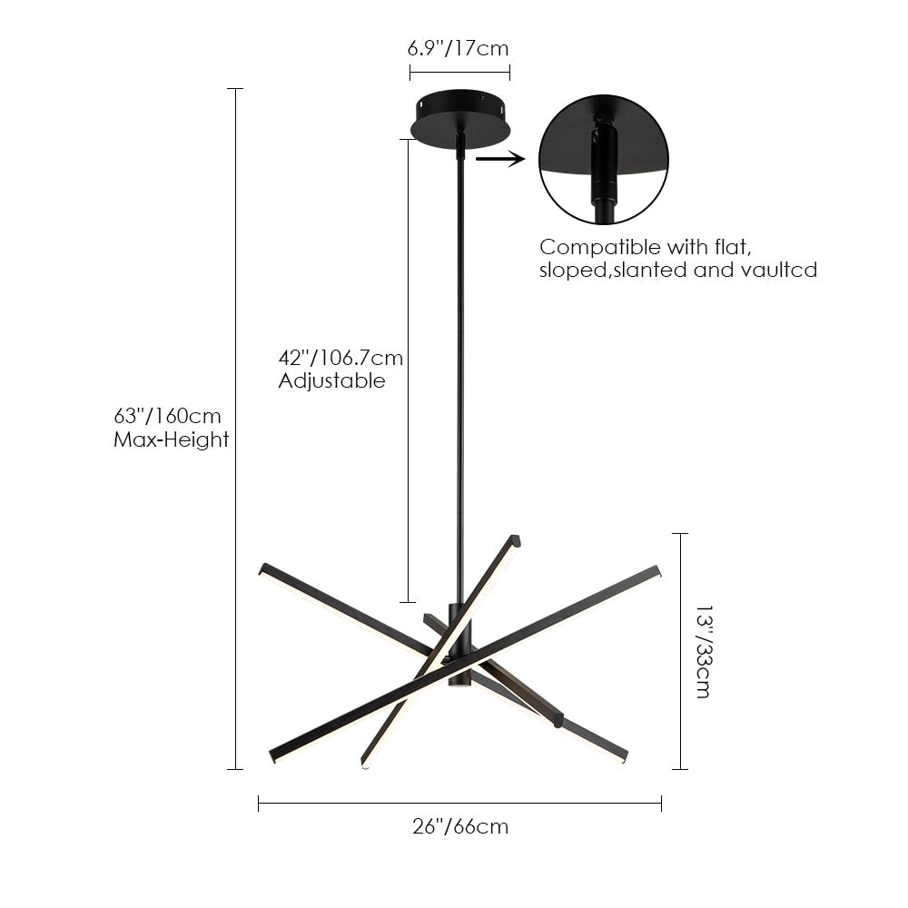 Black/ Gold Modern Aluminum LED Chandelier Linear Sputnik Ceiling Pendant Light for Living/ Dining Room/ Kitchen