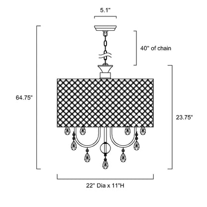 Round Beaded Drum Chandelier with Hanging Crystals