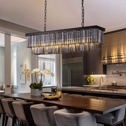 47 in. Smoked Gray and Black Modern Contemporary Crystal Chandelier 2-Tier Linear Kitchen Island Pendant Light for Dining Room