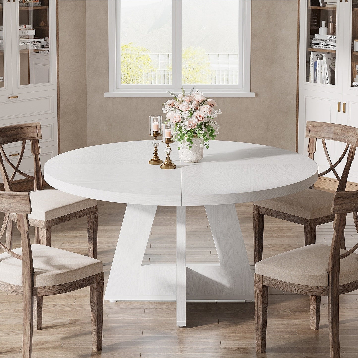 47 Round Dining Table for 4, Farmhouse Kitchen Table Small Dinner Table Wood Kitchen Table for Dining Room Living Room