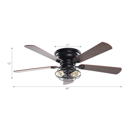 Farmhouse 48-in Wood 5-Blade Low Profile Flush Mount Black Ceiling Fan with Remote and Light Kit