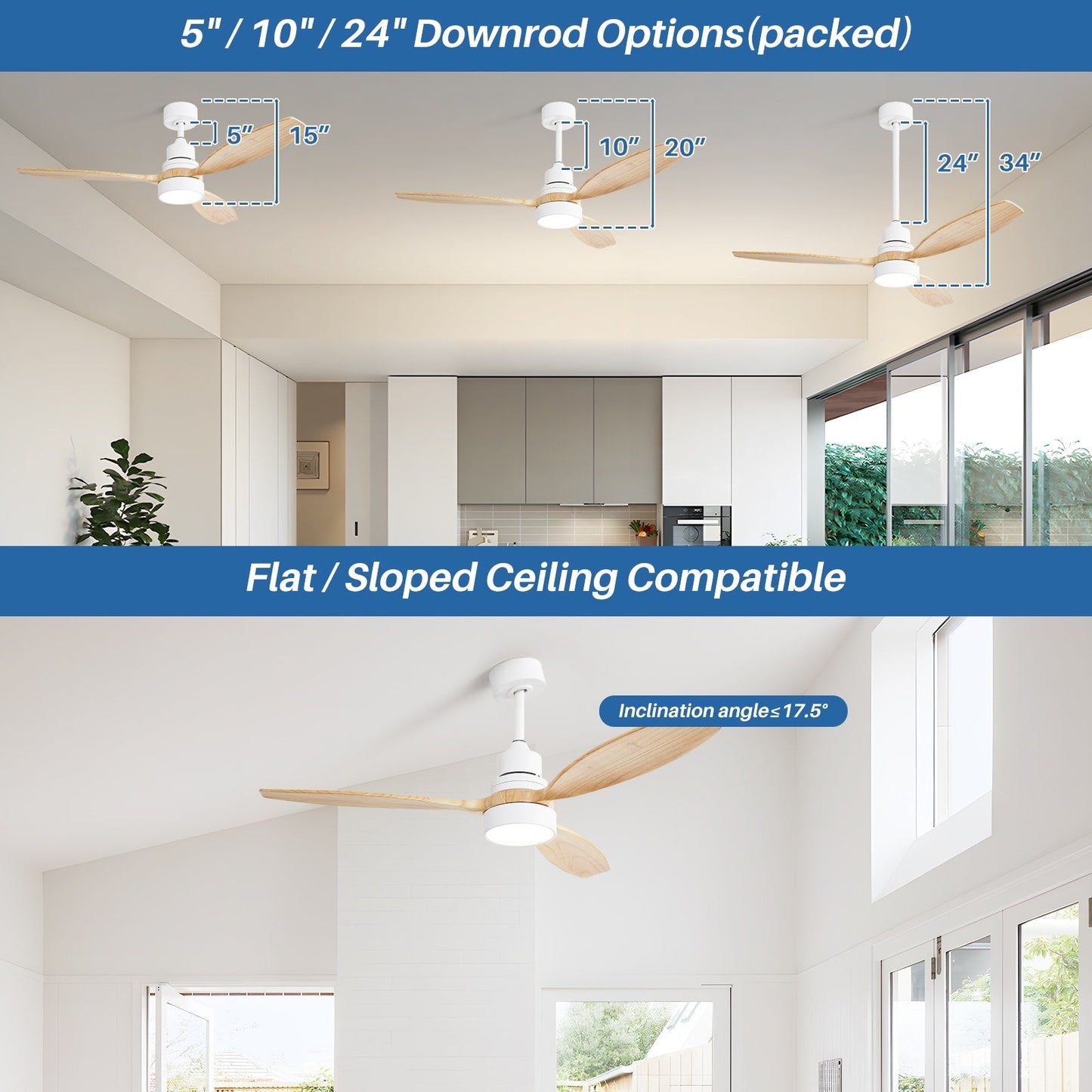 48 and 52 Integrated LED Ceiling Fan with Light and Remote, Reversible DC Motor