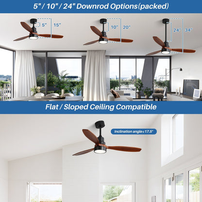 48 and 52 Integrated LED Ceiling Fan with Light and Remote, Reversible DC Motor