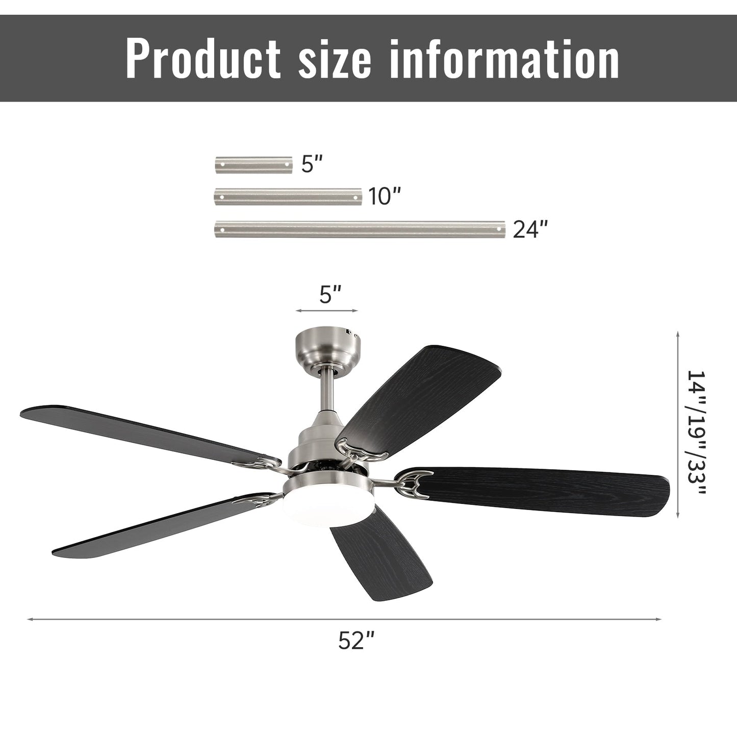 48 and 52 Integrated LED Ceiling Fan with Light and Remote, Reversible DC Motor