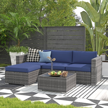 5-piece Outdoor Wicker Sectional Sofa Set with Cushions