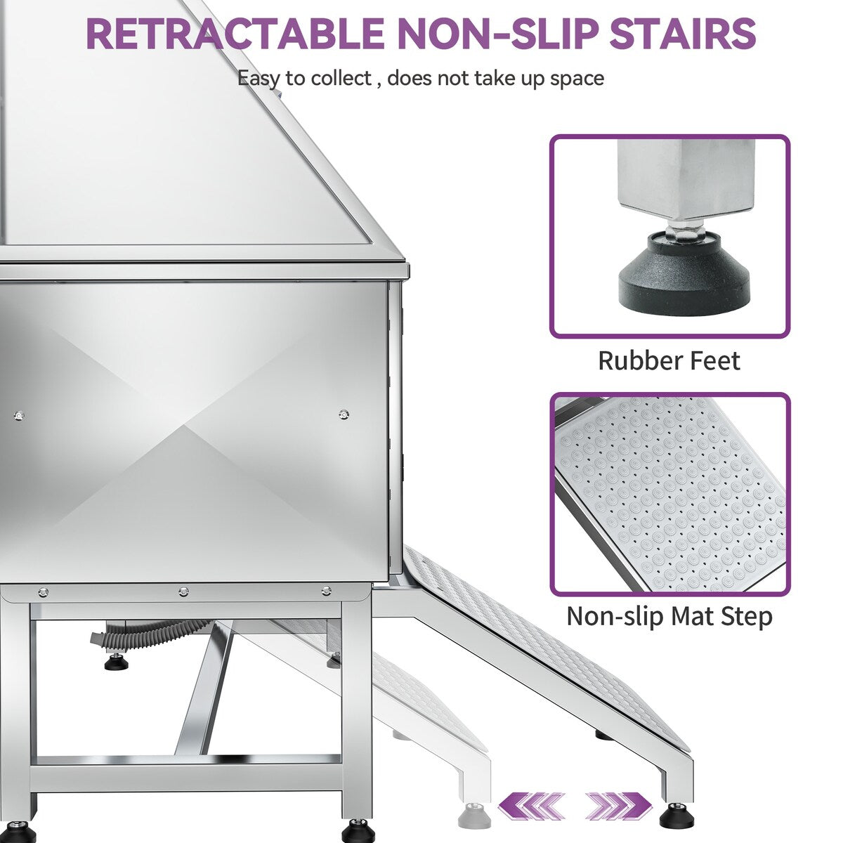 50'' W Stainless Steel Adjustable Pet Grooming Tub with Steps Ramp