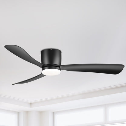 52 Inch Black/White Flush Mount LED Ceiling Fan with Lights Remote(3-Blade)