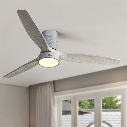 52 Inch Farmhouse Style Flush Mount Ceiling Fan with Light and Remote Control, Reversible DC Motor