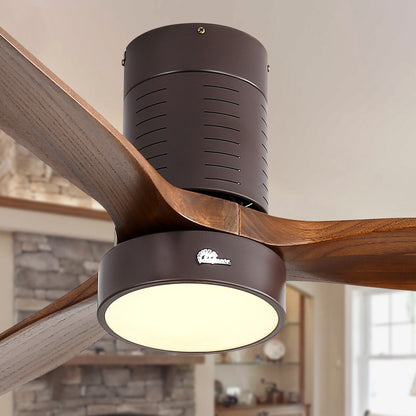 52 Inch Farmhouse Style Flush Mount Ceiling Fan with Light and Remote Control, Reversible DC Motor