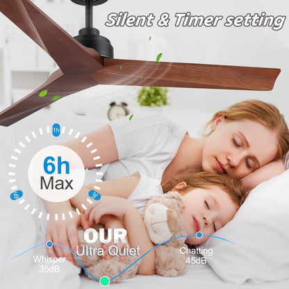 52 inch Modern Solid Wood / ABS Ceiling Fan With Remote Control(No Light),6 WInd Speed,Reversible Airflow