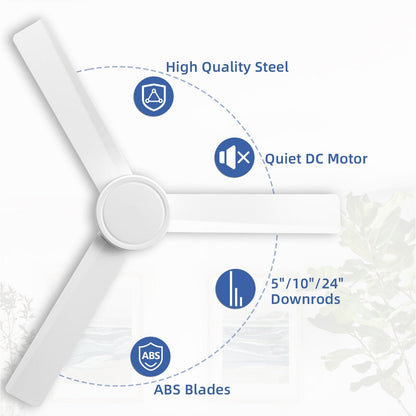 52 inch Modern Solid Wood / ABS Ceiling Fan With Remote Control(No Light),6 WInd Speed,Reversible Airflow