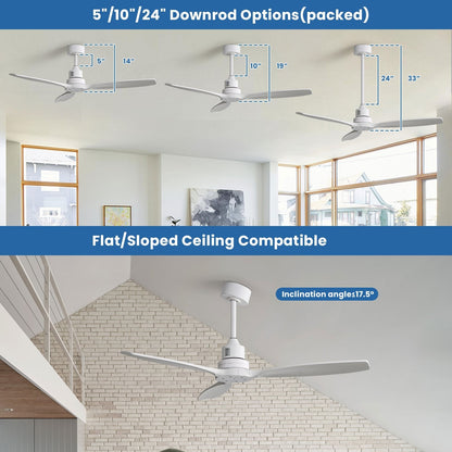 52 inch Modern Solid Wood / ABS Ceiling Fan With Remote Control(No Light),6 WInd Speed,Reversible Airflow