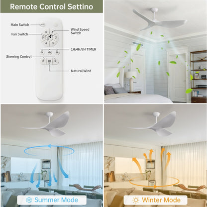 52 inch Modern Solid Wood / ABS Ceiling Fan With Remote Control(No Light),6 WInd Speed,Reversible Airflow