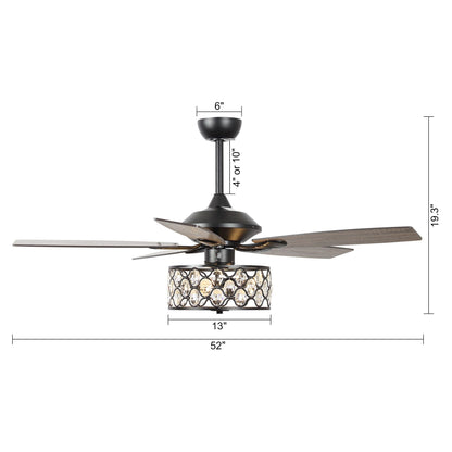 52 Modern 4-Light Chandelier Crystal Ceiling Fan with Remote