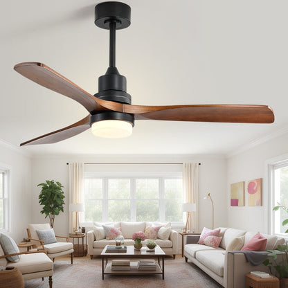 52/60/48 Noiseless Walnut Wood Ceiling Fan with Remote Control, Integrated Light Optional
