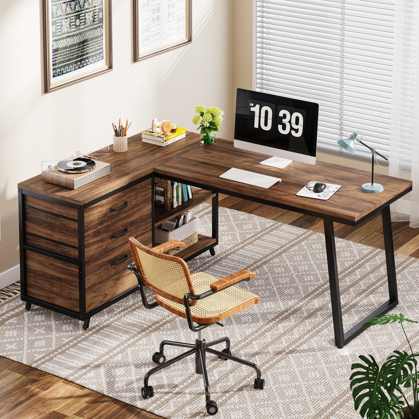 Reversible L Shaped Desk With File Drawers, Corner Computer Desk